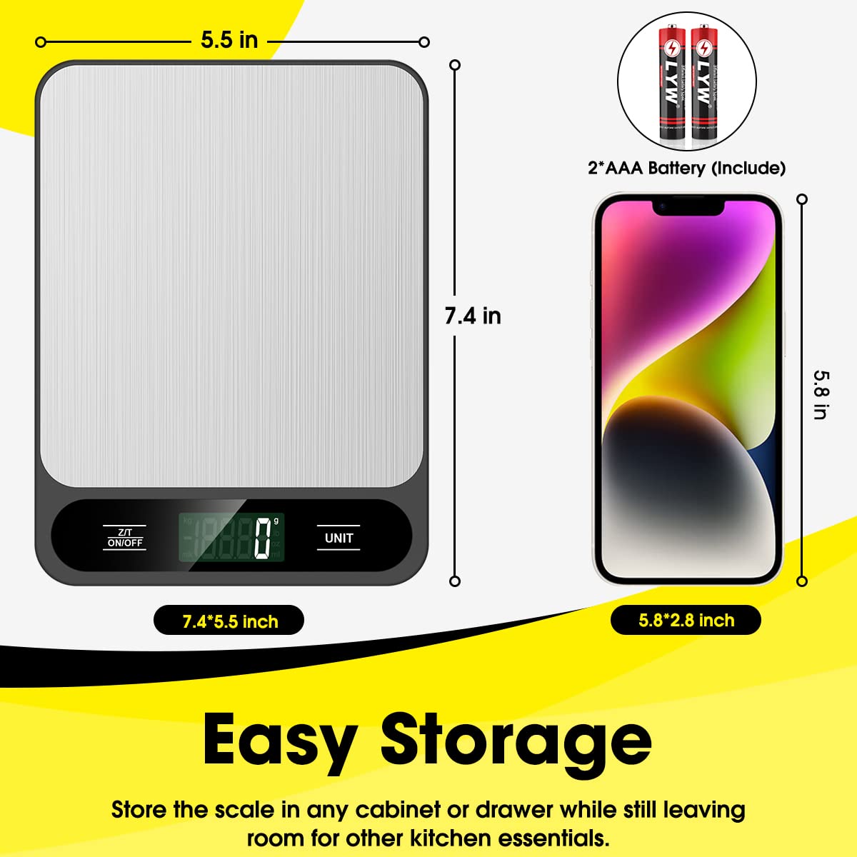 10kg/22lb Digital Kitchen Scale Weight Grams and Ounces for Baking Cooking Coffee Package Postage, 6 Units with Tare Function, LCD Display