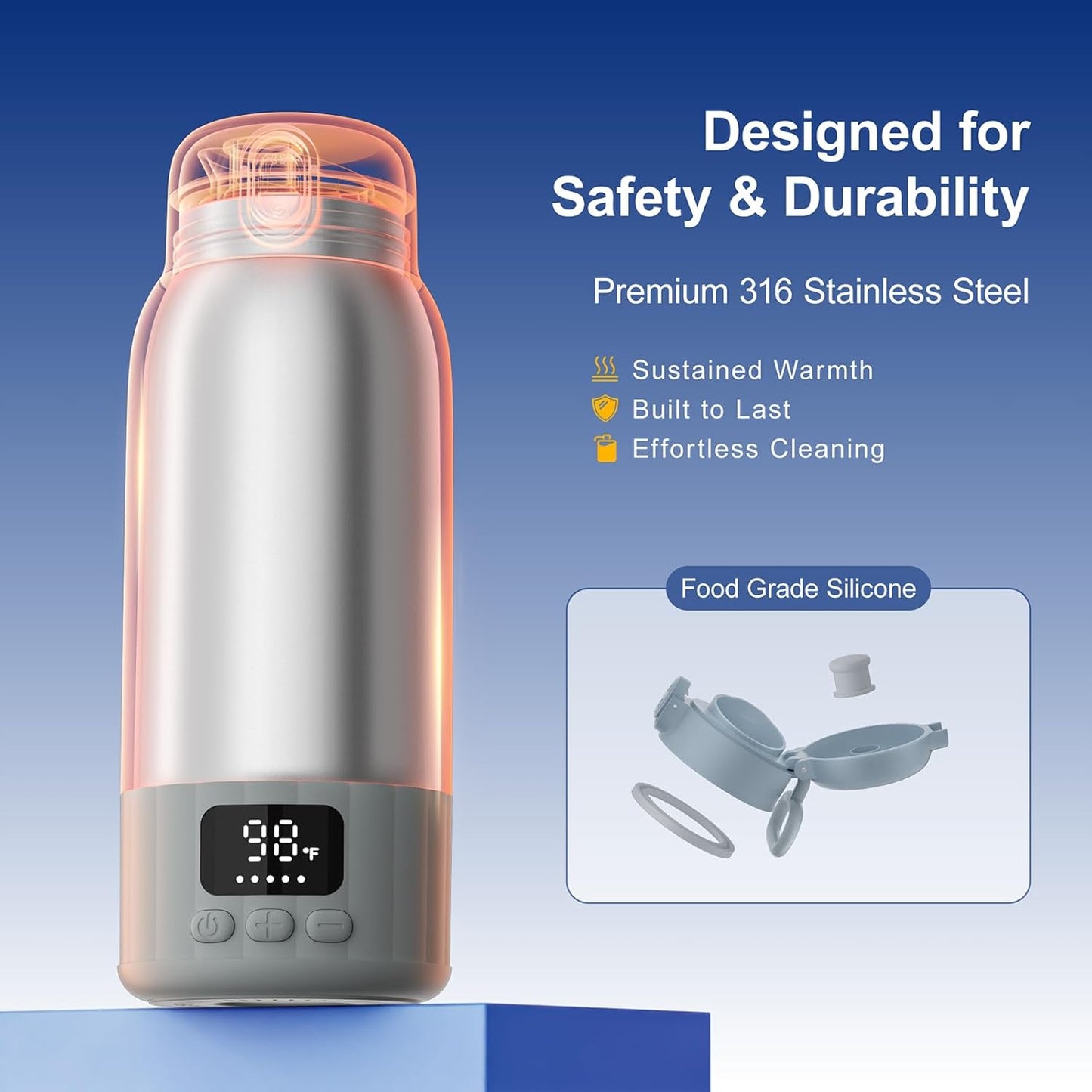 Portable Bottle Warmer for Travel, 45W Quick Charge, 100W Fast Heating Baby Bottle Warmer with 17oz Large Capacity Portable Milk Warmer, 10400mAh