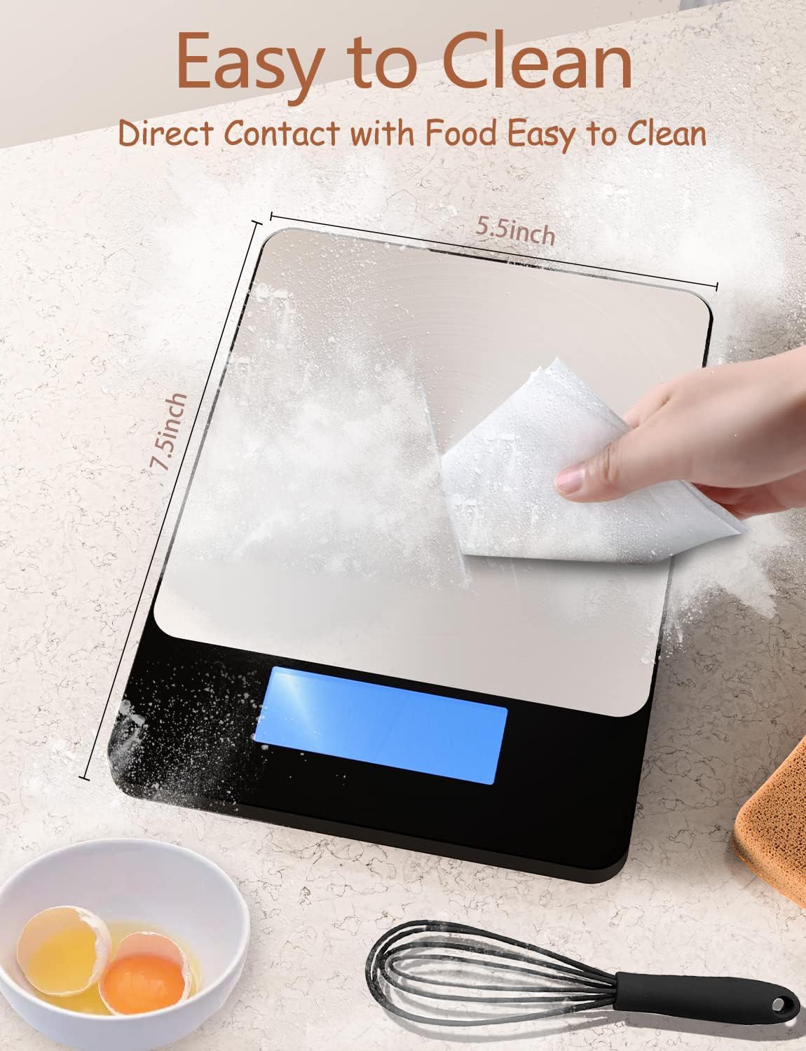 Food Scale -33lb Digital Kitchen Scale for Food Ounces Grams Rechargeable 304 Stainless Steel,Batteries and Type-C Charging