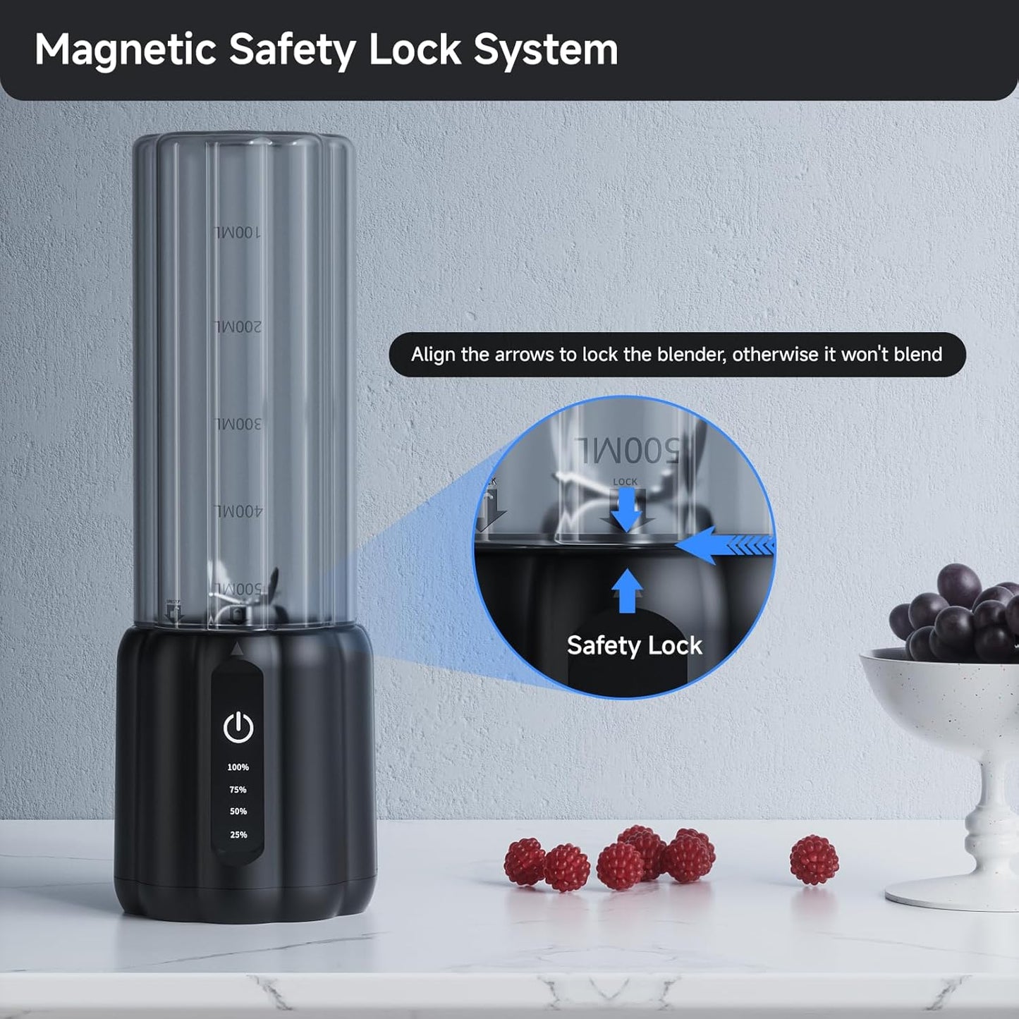 Portable Blender, 17 Oz Small Smoothie & Shake Maker with 6 Blades, USB-C Rechargeable Personal Blender with LED Display, Travel-Friendly Mini Juicer Cup