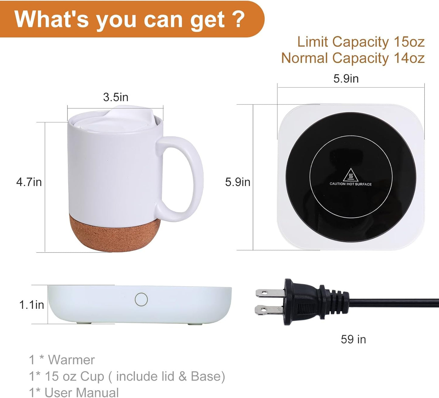 offee Mug Warmer & Mug Set for Desk, Electric Coffee Cup Warmer with Ceramic Mug, Smart Heated Coffee Mug with Auto Shut Off