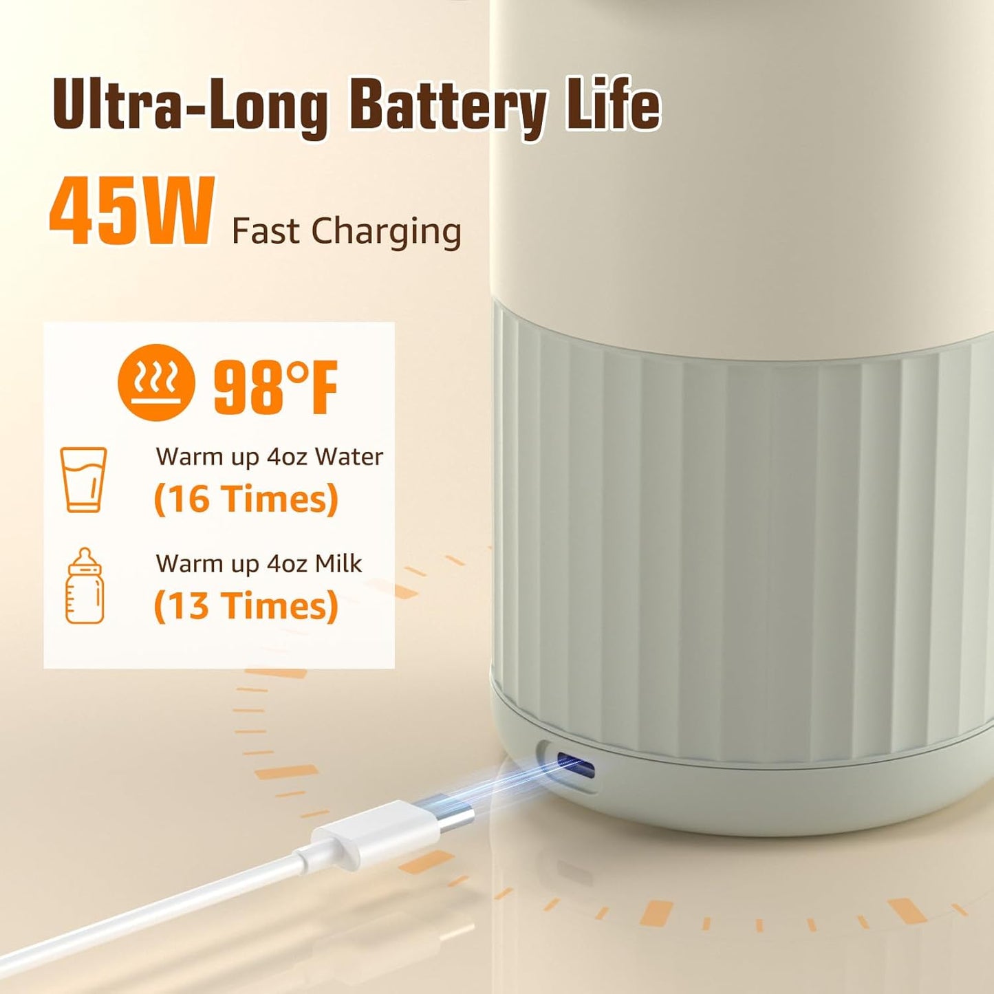 Portable Bottle Warmer for Breast Milk,Formula or Water 13oz Large Capacity,100W Power Fast Warming & Precise Temp Control