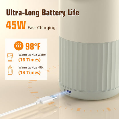Portable Bottle Warmer for Breast Milk,Formula or Water 13oz Large Capacity,100W Power Fast Warming & Precise Temp Control