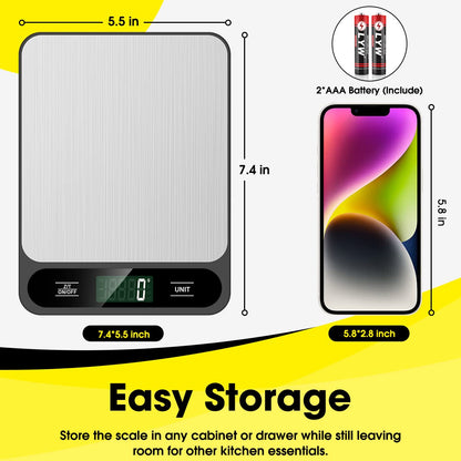 10kg/22lb Digital Kitchen Scale Weight Grams and Ounces for Baking Cooking Coffee Package Postage, 6 Units with Tare Function, LCD Display