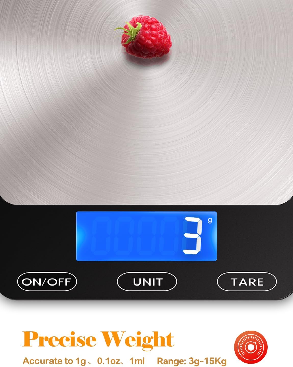 Food Scale -33lb Digital Kitchen Scale for Food Ounces Grams Rechargeable 304 Stainless Steel,Batteries and Type-C Charging