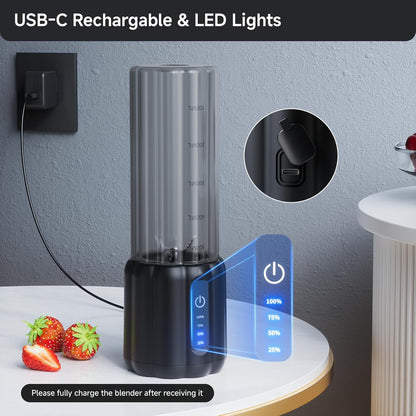 Portable Blender, 17 Oz Small Smoothie & Shake Maker with 6 Blades, USB-C Rechargeable Personal Blender with LED Display, Travel-Friendly Mini Juicer Cup