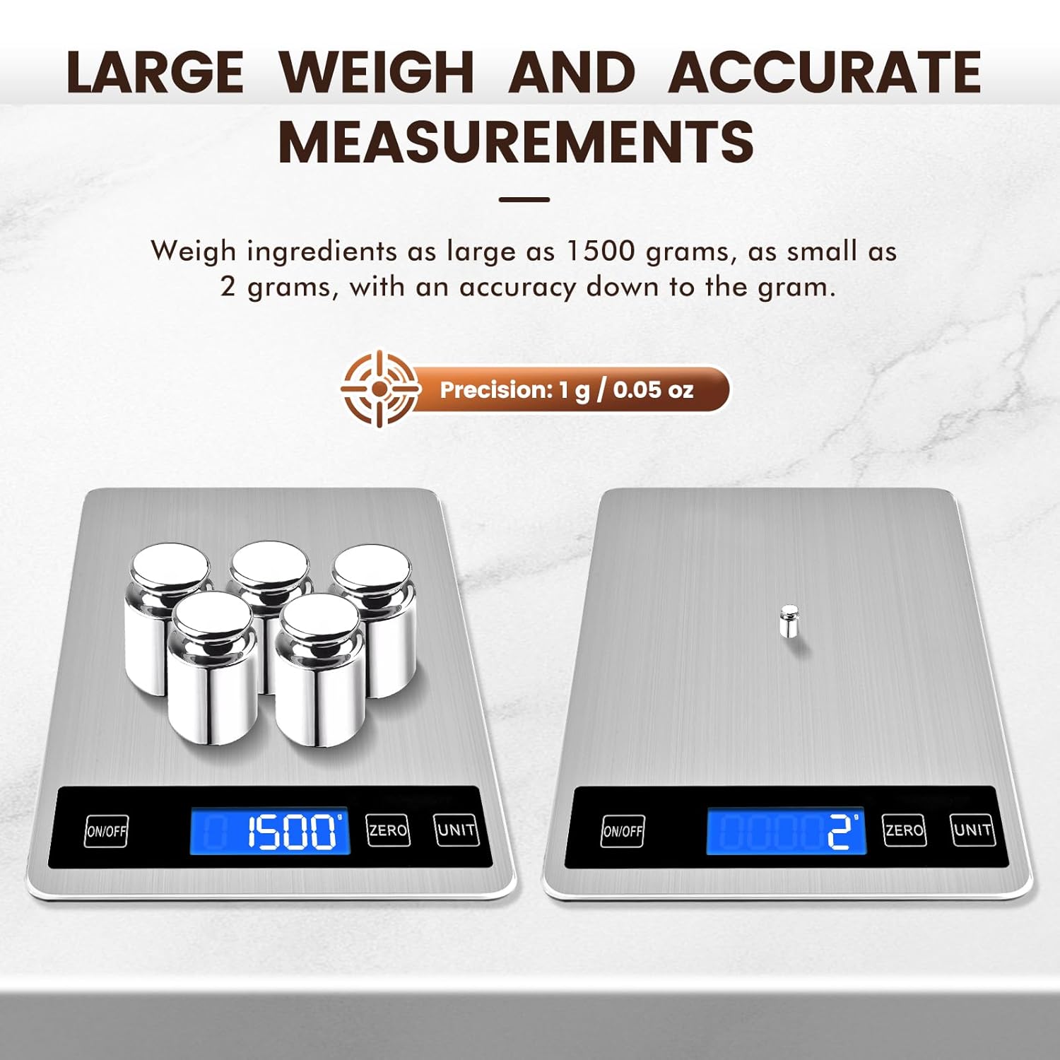 33lb Food Scale, Digital Kitchen Scale Batteries and USB Charging,1g/0.05oz Precise Graduation, Waterproof Stainless Steel