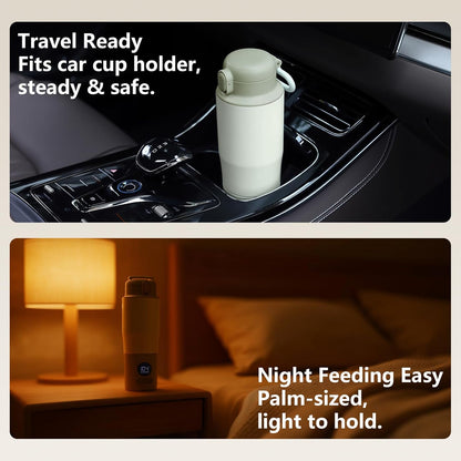 Portable Bottle Warmer for Travel – 15oz 316 Stainless Steel, 16000mAh Battery, Fast Heating & Precise Temp Control, Car Cup Fit, Long Battery Life