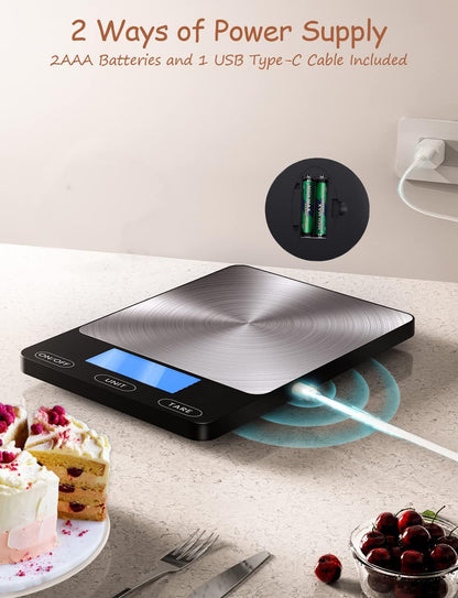 Food Scale -33lb Digital Kitchen Scale for Food Ounces Grams Rechargeable 304 Stainless Steel,Batteries and Type-C Charging