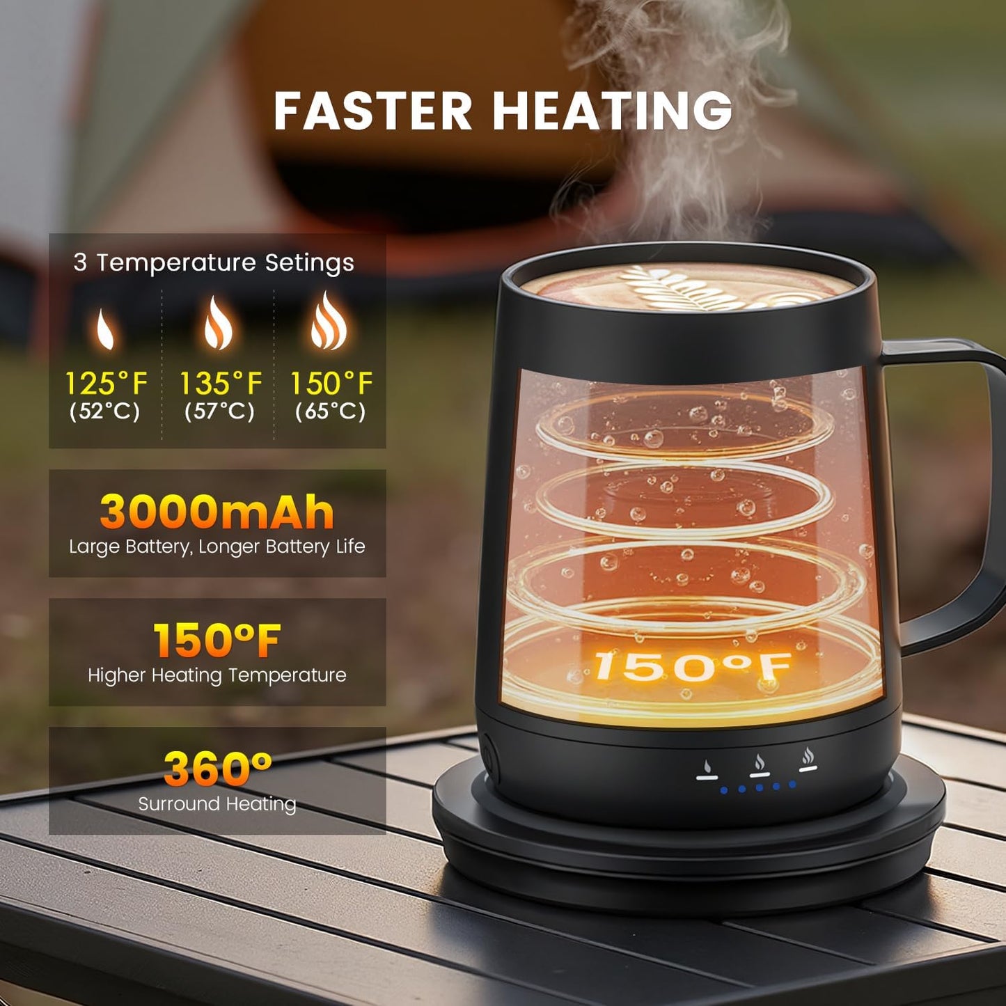 Smart Self Heating Coffee Mug,14oz Temperature Control Coffee Mug,Hot up to 150°F,Rechargeable Heated Coffee Mug