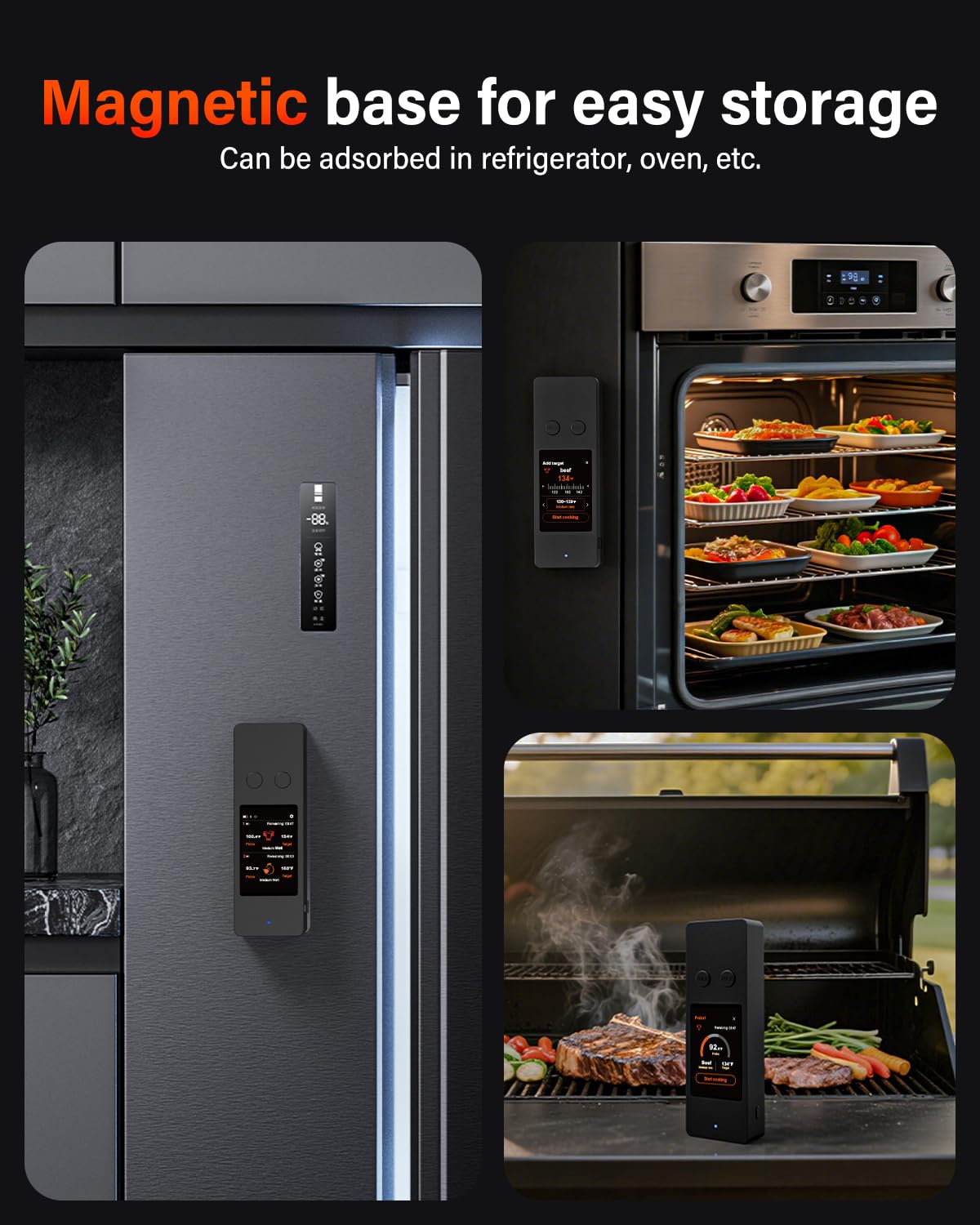 Bluetooth Wireless Meat Thermometer with App, Touch Screen, Audible Alarm, 2 Probes, 800ft Range & Rechargeable Base