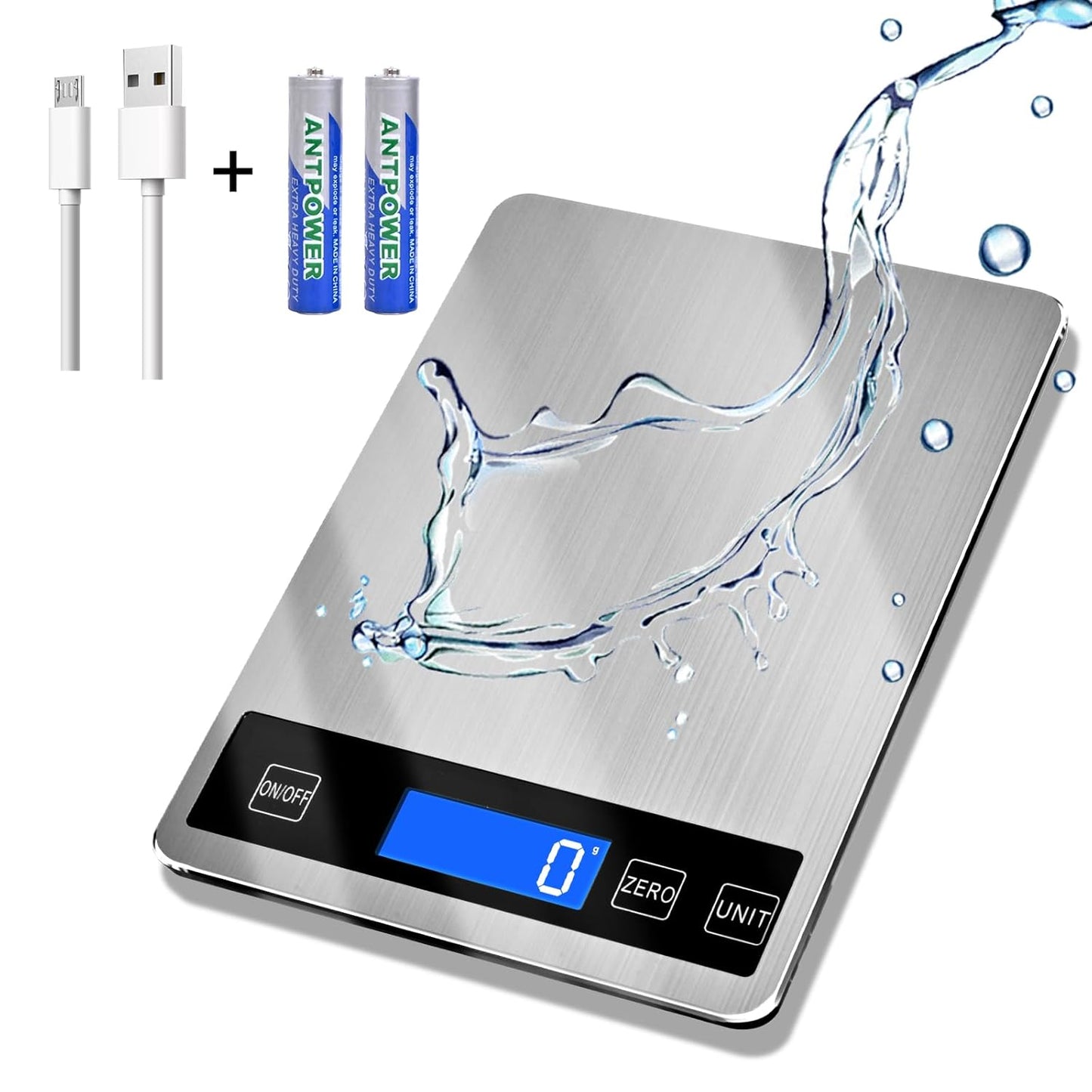 33lb Food Scale, Digital Kitchen Scale Batteries and USB Charging,1g/0.05oz Precise Graduation, Waterproof Stainless Steel