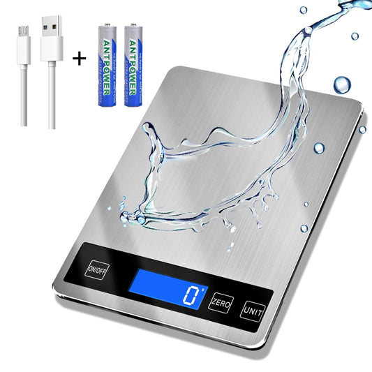 33lb Food Scale, Digital Kitchen Scale Batteries and USB Charging,1g/0.05oz Precise Graduation, Waterproof Stainless Steel