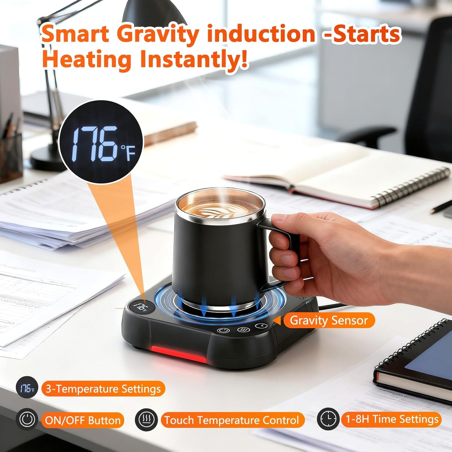 Coffee Mug Warmer & Cup Set - Desk Coffee Cup Warmer for Office/Home with 8-Temp Fast Heating (176℉ Max), Auto Shut Off