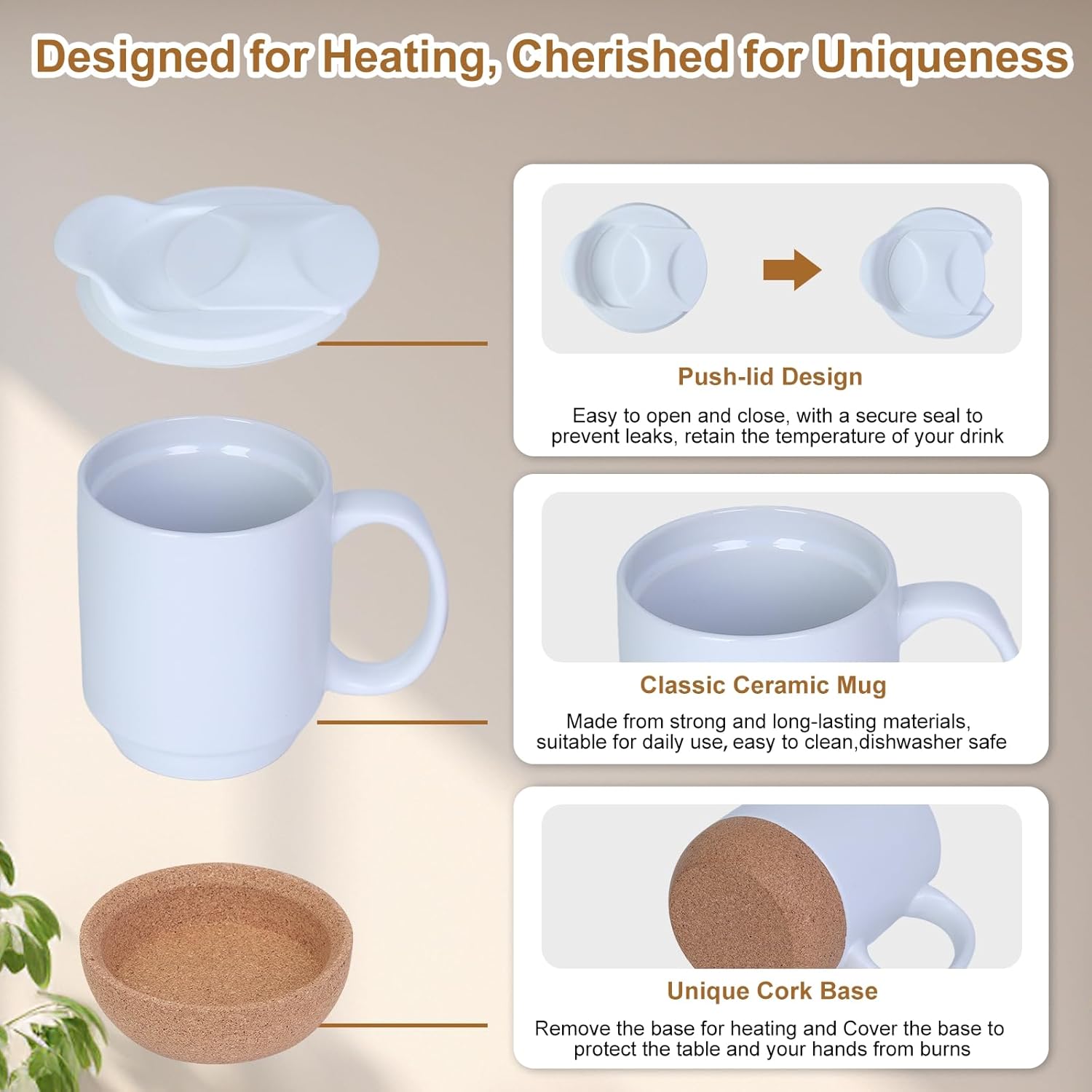 Coffee Mug Warmer & Mug Set for Desk, Electric Coffee Cup Warmer with Ceramic Mug, Smart Heated Coffee Mug with Auto Shut Off