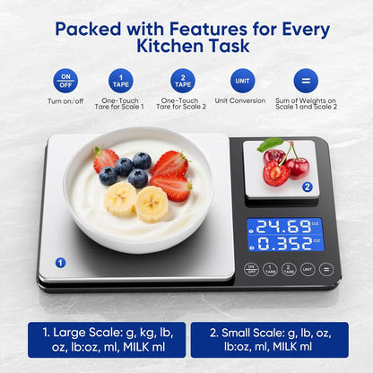 Dual Platform Food Kitchen Scale with 0.01g/0.001oz High Precision, 15kg/33lb Bakery Scale