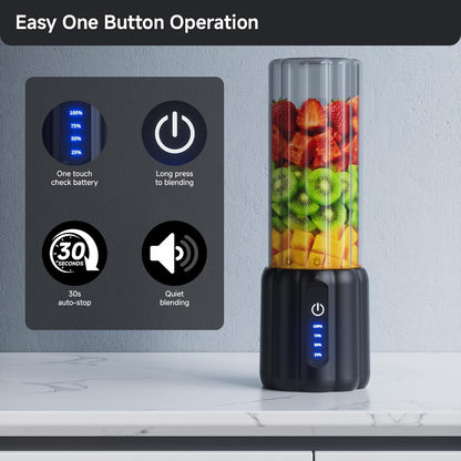 Portable Blender, 17 Oz Small Smoothie & Shake Maker with 6 Blades, USB-C Rechargeable Personal Blender with LED Display, Travel-Friendly Mini Juicer Cup