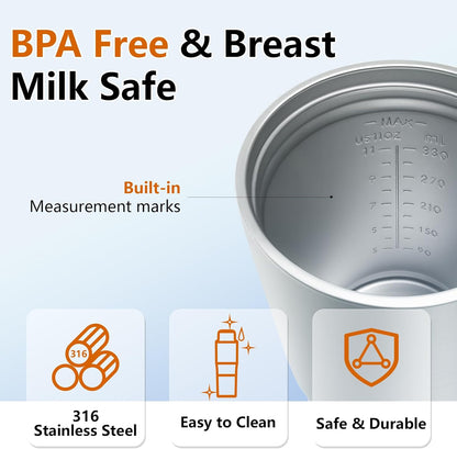 Portable Bottle Warmer for Travel – 15oz 316 Stainless Steel, 16000mAh Battery, Fast Heating & Precise Temp Control, Car Cup Fit, Long Battery Life