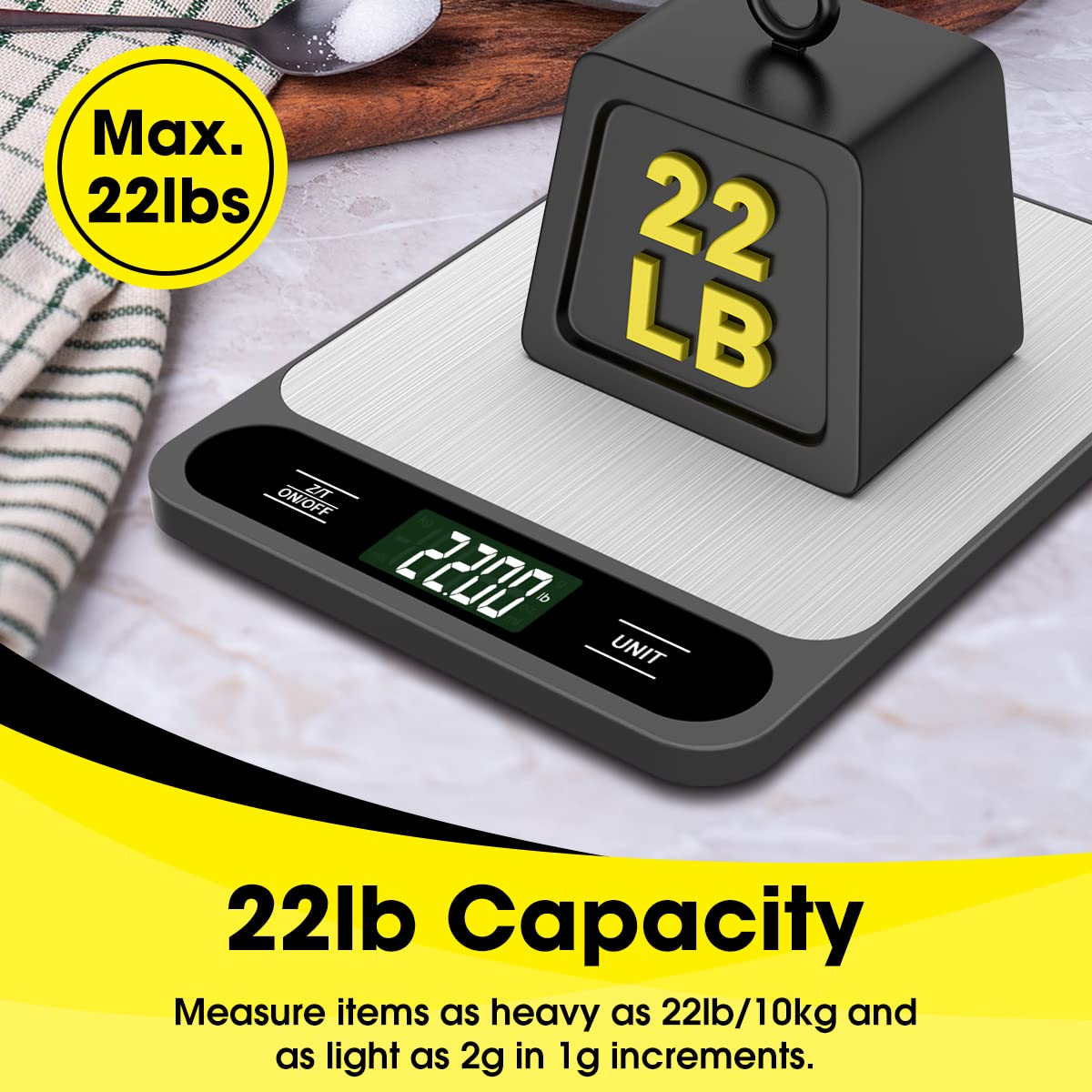 10kg/22lb Digital Kitchen Scale Weight Grams and Ounces for Baking Cooking Coffee Package Postage, 6 Units with Tare Function, LCD Display