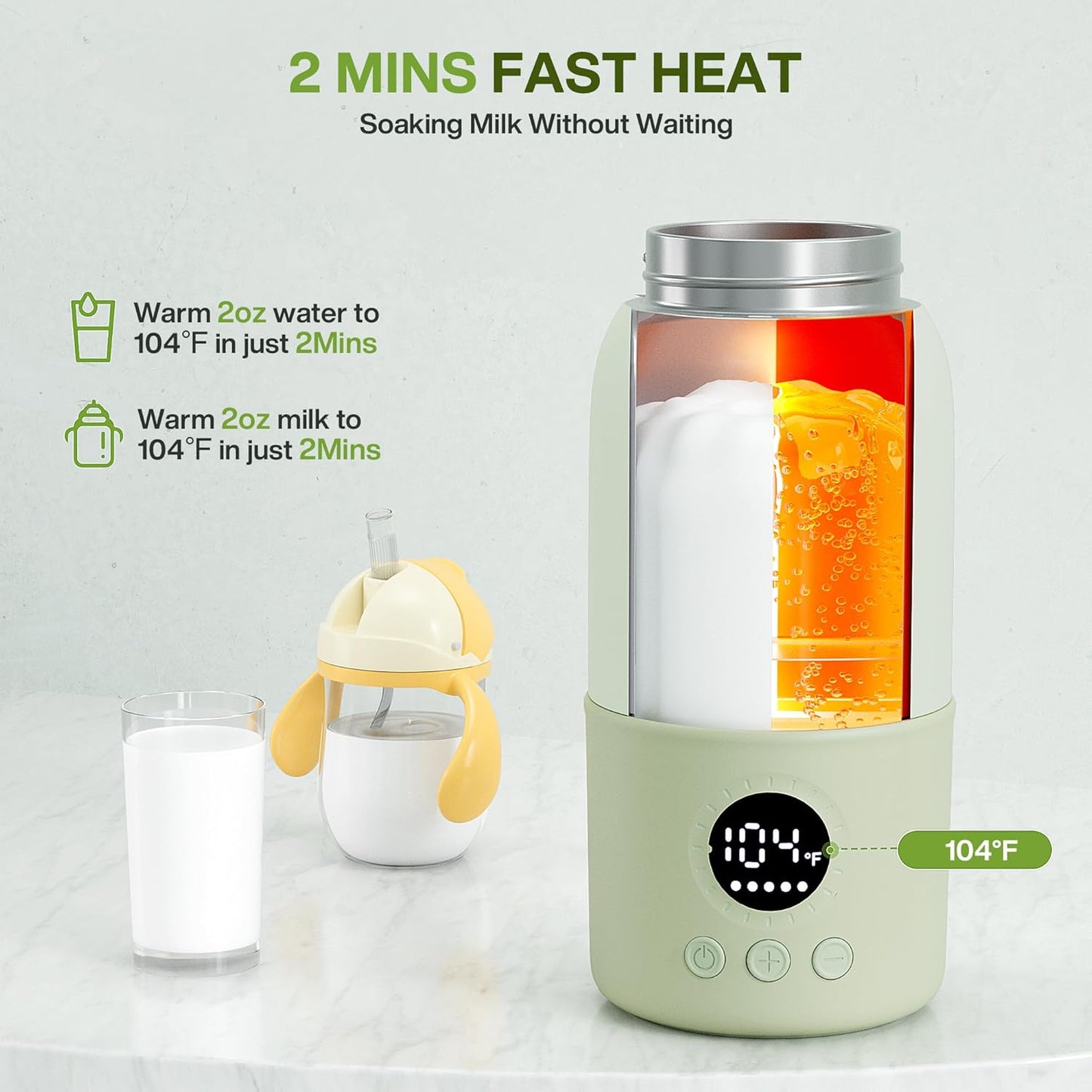 Portable Bottle Warmer for Travel, 2-Min Fast Heating Baby Bottle Warmer,12.8oz Formula Container to Go for Breastmilk