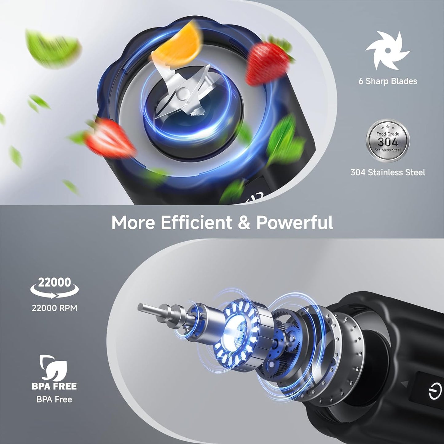 Portable Blender, 17 Oz Small Smoothie & Shake Maker with 6 Blades, USB-C Rechargeable Personal Blender with LED Display, Travel-Friendly Mini Juicer Cup