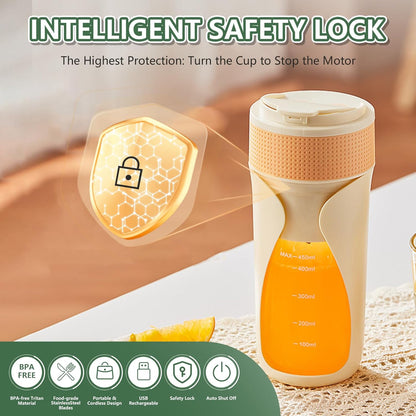 Portable Blender Cup- 450ml Multi-Function Blender with Ice-Crushing,Strong Cutting Power with 6 Blades