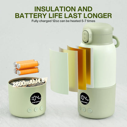 Portable Bottle Warmer for Travel, 2-Min Fast Heating Baby Bottle Warmer,12.8oz Formula Container to Go for Breastmilk