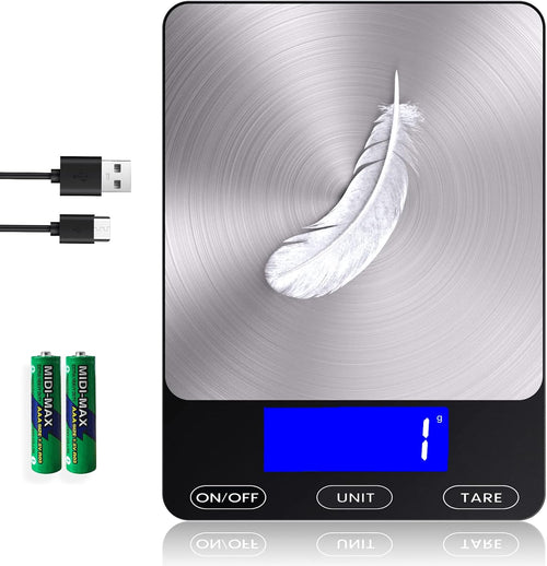 Food Scale -33lb Digital Kitchen Scale for Food Ounces Grams Rechargeable 304 Stainless Steel,Batteries and Type-C Charging