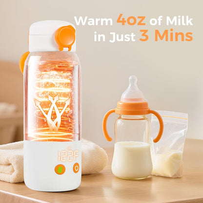 ortable Bottle Warmer for Travel, 2-Minute Fast Heating 4-Level Precise Temperature Control 12oz Large Capacity Baby Milk Warmer