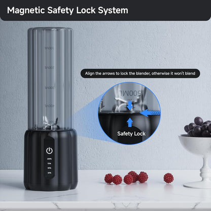 Portable Blender, 17 Oz Small Smoothie & Shake Maker with 6 Blades, USB-C Rechargeable Personal Blender with LED Display, Travel-Friendly Mini Juicer Cup