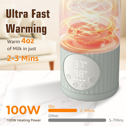 Portable Bottle Warmer for Breast Milk,Formula or Water 13oz Large Capacity,100W Power Fast Warming & Precise Temp Control