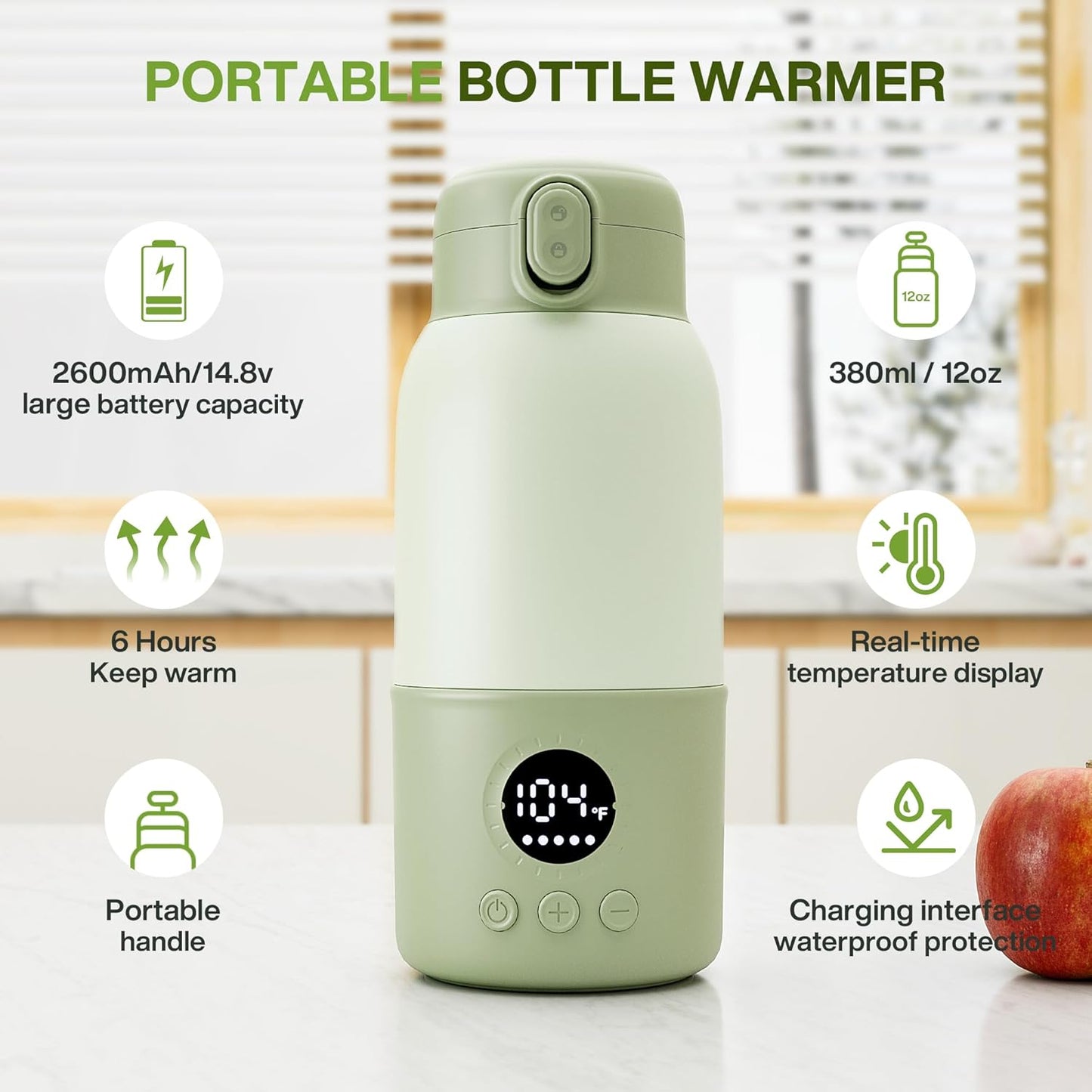 Portable Bottle Warmer for Travel, 2-Min Fast Heating Baby Bottle Warmer,12.8oz Formula Container to Go for Breastmilk