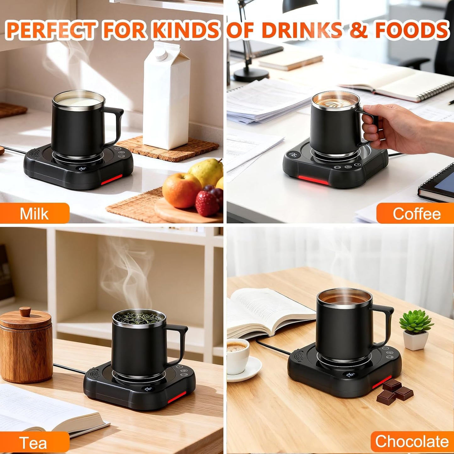 Coffee Mug Warmer & Cup Set - Desk Coffee Cup Warmer for Office/Home with 8-Temp Fast Heating (176℉ Max), Auto Shut Off
