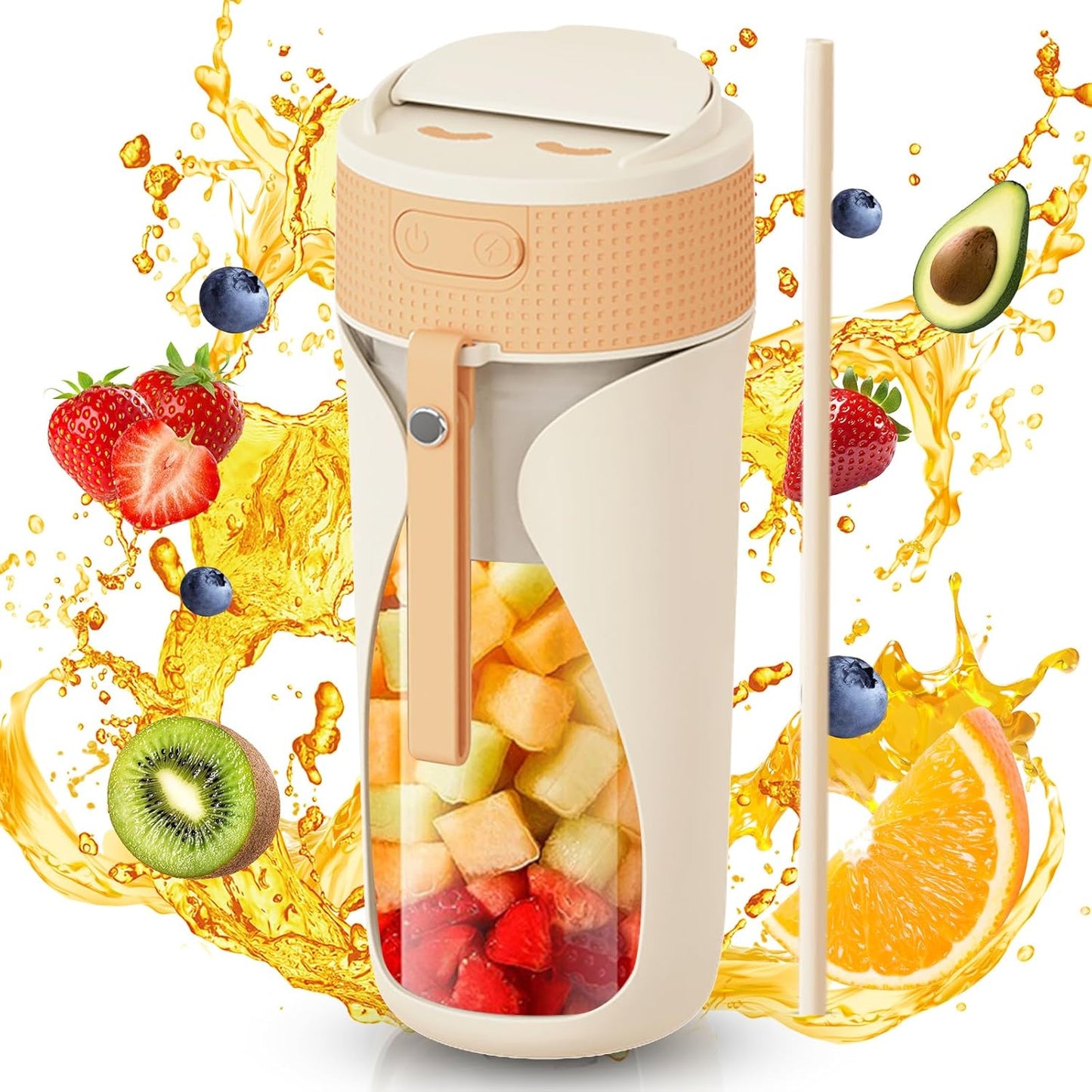 Portable Blender Cup- 450ml Multi-Function Blender with Ice-Crushing,Strong Cutting Power with 6 Blades