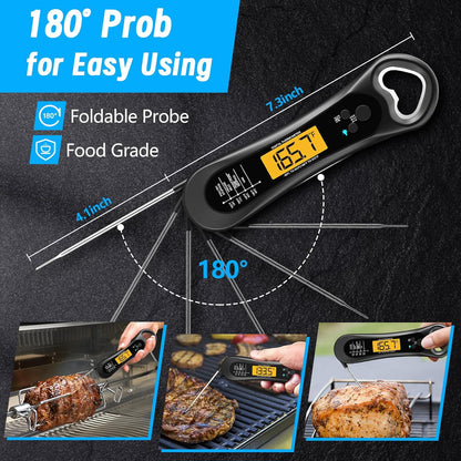 Digital Meat Thermometer for Cooking, Biison Wireless Instant Read Meat Thermometer Waterproof, Backlight