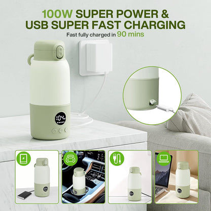 Portable Bottle Warmer for Travel, 2-Min Fast Heating Baby Bottle Warmer,12.8oz Formula Container to Go for Breastmilk