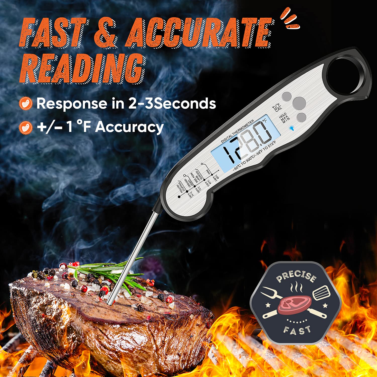 Digital Meat Thermometer, Waterproof Instant Read Food Thermometer