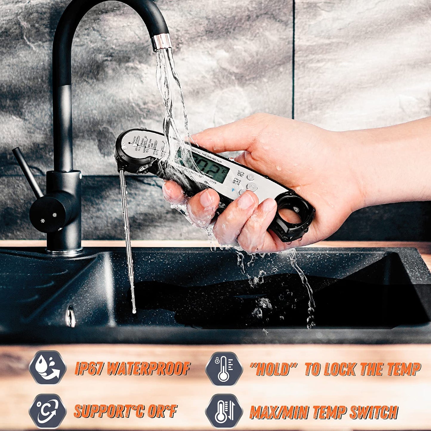 Digital Meat Thermometer, Waterproof Instant Read Food Thermometer